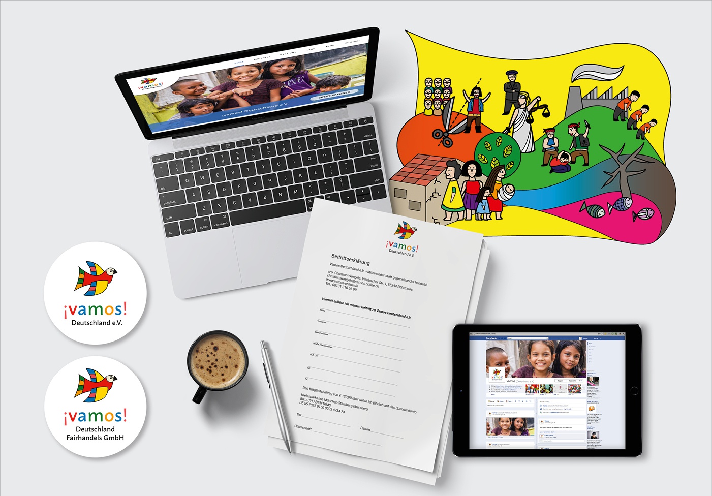 Vamos Deutschland e.V. Vamos Deutschland e.V.:Redesign Logo, Website und Aufbau der Social Media Kanäle, Formulare & Satzung, Flyer, Infografik, Konzeption des Webauftritts, Koordination und Projektmanagement, Bildrecherche, Gestaltung Formulare, Imageflyer, Layout, Reinzeichnung, Druckabwicklung